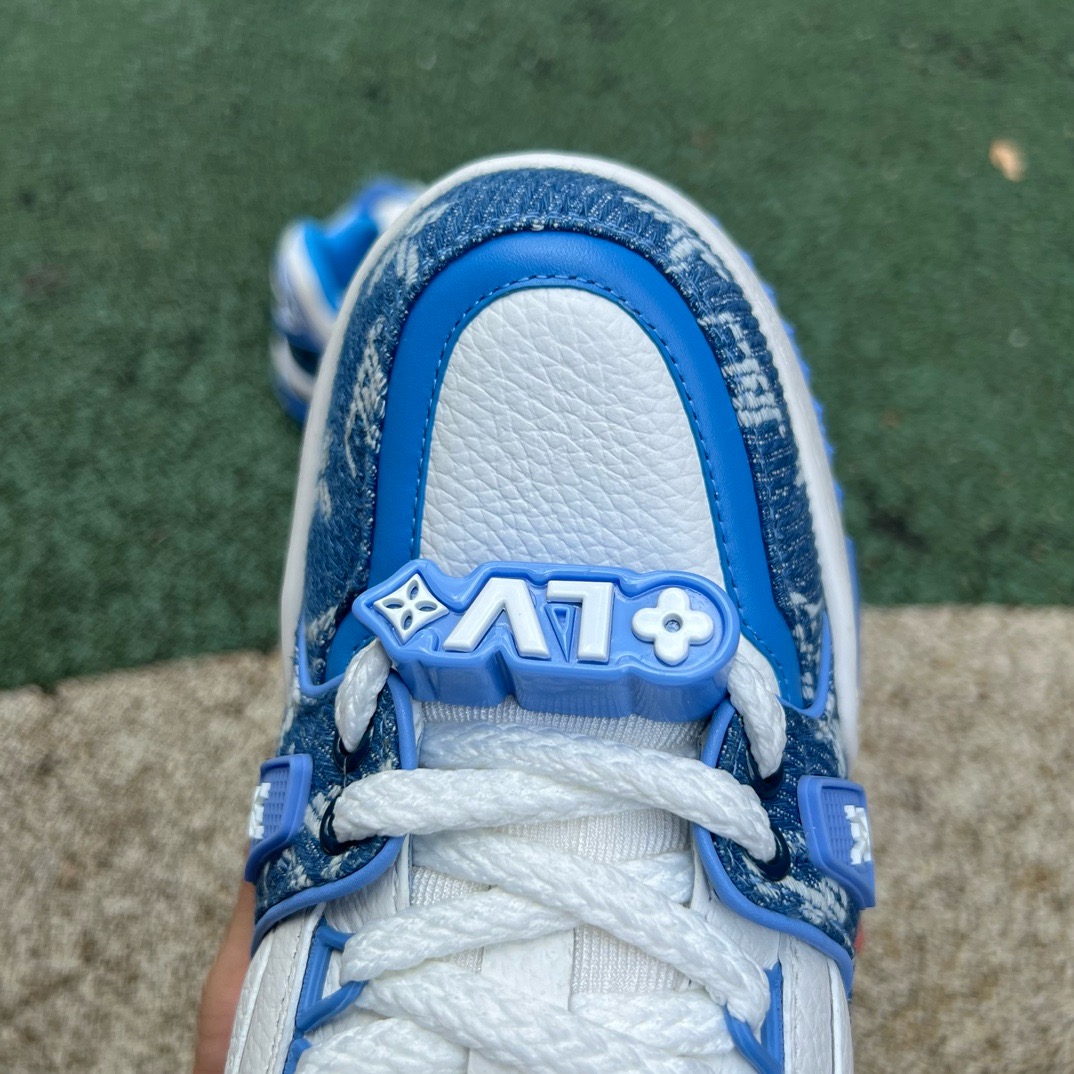 LV TRAINER MAXI White and bule denim